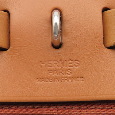 エルメス HERMES エールバッグジップPM 31 オレンジ×ナチュラル トワルオフィシエ ヴァッシュハンター 2WAYバッグ シルバー金具 茶 バイカラー