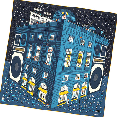 エルメス HERMES カレH 100 H103808T ターコイズ×マリン×ジョーヌ カシミヤ シルク スカーフ 新品 未使用 【FAUBOURG PARTY/フォーブル パーティー】