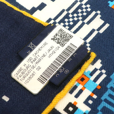 エルメス HERMES カレH 100 H103808T ターコイズ×マリン×ジョーヌ カシミヤ シルク スカーフ 新品 未使用 【FAUBOURG PARTY/フォーブル パーティー】