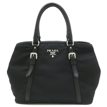 プラダ PRADA メタルロゴ トート NERO ナイロン レザー 2WAYバッグ シルバー金具 ショルダー 黒
