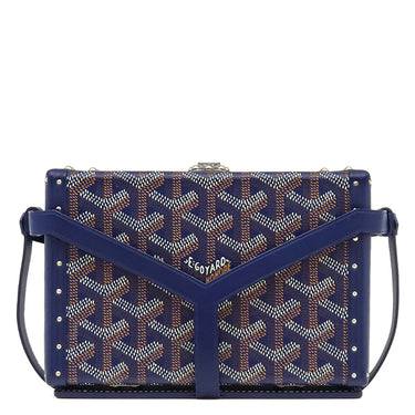 ゴヤール GOYARD ミノディエール トランクバッグ MINA08PMLTY12CL12P ネイビーブルー キャンバス ゴヤールディンキャンバス クラムシーカウハイド ショルダーバッグ シルバー金具 紺 茶 白 杉綾模様