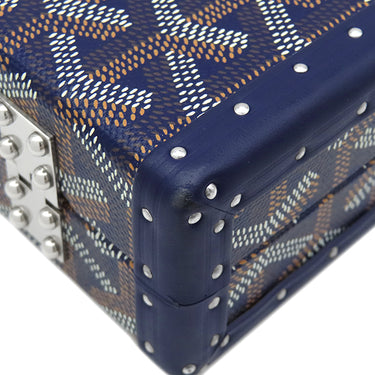 ゴヤール GOYARD ミノディエール トランクバッグ MINA08PMLTY12CL12P ネイビーブルー キャンバス ゴヤールディンキャンバス クラムシーカウハイド ショルダーバッグ シルバー金具 紺 茶 白 杉綾模様