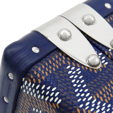 ゴヤール GOYARD ミノディエール トランクバッグ MINA08PMLTY12CL12P ネイビーブルー キャンバス ゴヤールディンキャンバス クラムシーカウハイド ショルダーバッグ シルバー金具 紺 茶 白 杉綾模様