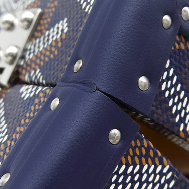 ゴヤール GOYARD ミノディエール トランクバッグ MINA08PMLTY12CL12P ネイビーブルー キャンバス ゴヤールディンキャンバス クラムシーカウハイド ショルダーバッグ シルバー金具 紺 茶 白 杉綾模様