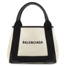 バレンシアガ BALENCIAGA ネイビーカバス XS 390346 ナチュラル×ブラック コットンキャンバス レザー 2WAYバッグ シルバー金具 白 黒