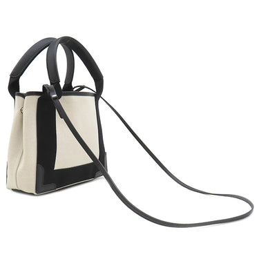 バレンシアガ BALENCIAGA ネイビーカバス XS 390346 ナチュラル×ブラック コットンキャンバス レザー 2WAYバッグ シルバー金具 白 黒