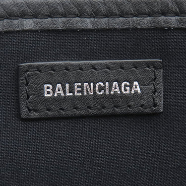 バレンシアガ BALENCIAGA ネイビーカバス XS 390346 ナチュラル×ブラック コットンキャンバス レザー 2WAYバッグ シルバー金具 白 黒