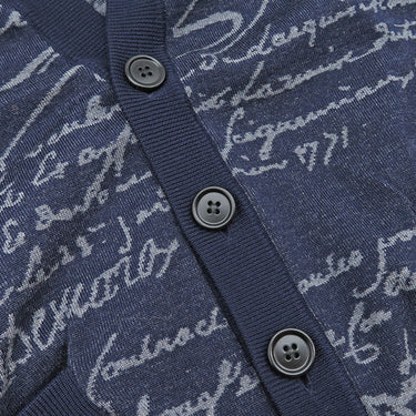 ベルルッティ BERLUTI カリグラフィ R19KCL161YAEP ネイビー ウール 14039 カーディガン 紺 スクリット 総柄 ニット