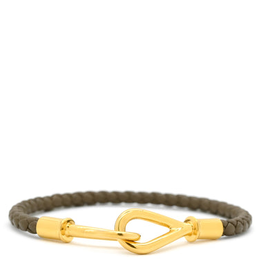 エルメス HERMES ジャンボ エトゥープ×ゴールド レザー GP ブレスレット グレージュ 編み込み レザーブレス