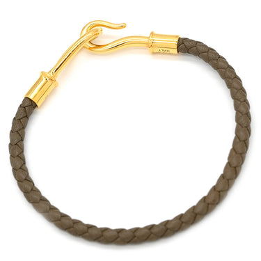 エルメス HERMES ジャンボ エトゥープ×ゴールド レザー GP ブレスレット グレージュ 編み込み レザーブレス