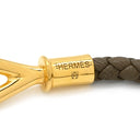 エルメス HERMES ジャンボ エトゥープ×ゴールド レザー GP ブレスレット グレージュ 編み込み レザーブレス