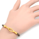 エルメス HERMES ジャンボ エトゥープ×ゴールド レザー GP ブレスレット グレージュ 編み込み レザーブレス