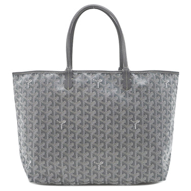 ゴヤール GOYARD サンルイPM グレー PVCコーティングキャンバス ゴヤールディンキャンバス シュヴロッシュカーフスキン トートバッグ シルバー金具 リバーシブル ヘリンボーン