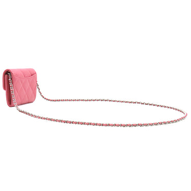 シャネル CHANEL ミニ チェーンクラッチ AP0238 ピンク ラムスキン チェーンウォレット シルバー金具 ココマーク