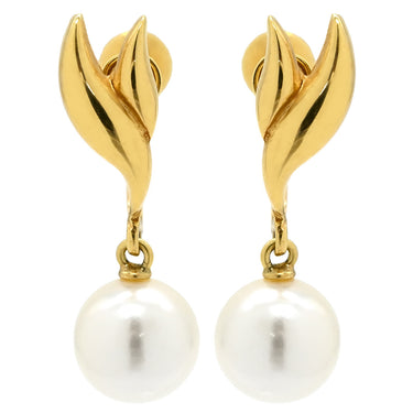 ミキモト MIKIMOTO パール リーフモチーフ パールホワイト×イエローゴールド K18YG パール イヤリング Au750 18K 真珠 あこや アコヤ 葉 植物 ネジ式 スイング ドロップ