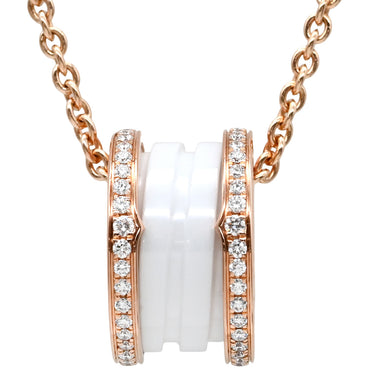 ブルガリ BVLGARI ビーゼロワン ダイヤ 350053 ホワイト×ピンクゴールド K18PG セラミック ダイヤモンド ネックレス B-zero1 Au750 18K 18金 白セラミック