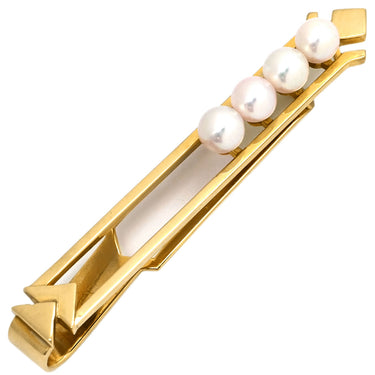 ミキモト MIKIMOTO パール 4.6-4.8mm パールホワイトXイエローゴールド K14YG パール タイピン 真珠 4粒 タイバー 585AU 14K YG