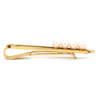 ミキモト MIKIMOTO パール 4.6-4.8mm パールホワイトXイエローゴールド K14YG パール タイピン 真珠 4粒 タイバー 585AU 14K YG