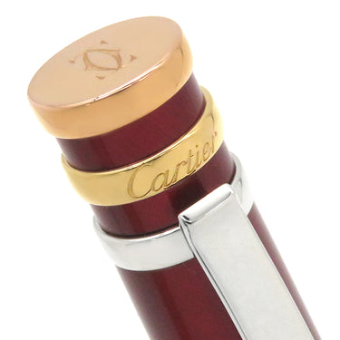 カルティエ Cartier トリニティ ドゥ カルティエ ボルドー×ゴールド×シルバー ラッカー GP ボールペン 黒インク ツイスト式 筆記確認済み