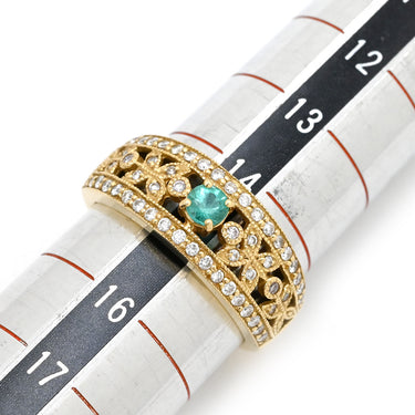 ノンブランド NON BRAND トルマリン 0.18ct ダイヤリング グリーン×イエローゴールド K18YG トルマリン ピンクダイヤモンド ダイヤモンド リング 指輪 緑 18K 750 YG 14.5号
