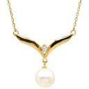 ミキモト MIKIMOTO パール デザインネックレス パールホワイト×イエローゴールド K18YG パール ダイヤモンド ネックレス MIKIMOTO 真珠 18K 18金 Au750 1Pダイヤ V字 スウィング