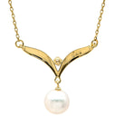 ミキモト MIKIMOTO パール デザインネックレス パールホワイト×イエローゴールド K18YG パール ダイヤモンド ネックレス MIKIMOTO 真珠 18K 18金 Au750 1Pダイヤ V字 スウィング