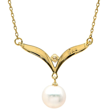 ミキモト MIKIMOTO パール デザインネックレス パールホワイト×イエローゴールド K18YG パール ダイヤモンド ネックレス MIKIMOTO 真珠 18K 18金 Au750 1Pダイヤ V字 スウィング