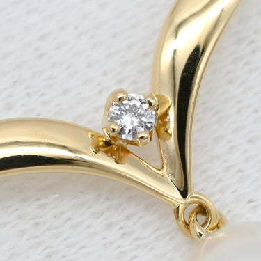 ミキモト MIKIMOTO パール デザインネックレス パールホワイト×イエローゴールド K18YG パール ダイヤモンド ネックレス MIKIMOTO 真珠 18K 18金 Au750 1Pダイヤ V字 スウィング