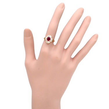 ノンブランド NON BRAND ルビー ダイヤモンド デザインリング レッド×イエローゴールド K18YG ルビー ダイヤモンド リング 指輪 赤 Au750 18K YG オーバル メレ テーパー 9.5号