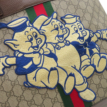 グッチ GUCCI ディズニーコラボ フィディア GG 547947 ベージュ×ブラウン GGスプリームキャンバス レザー トートバッグ ゴールド金具 三匹の子ブタ