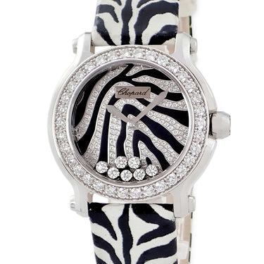 腕時計 ショパール CHOPARD ハッピースポーツ ゼブラ 278475-2003 クオーツ レディース 純正ダイヤ スイング シマウマ 限定 K18WGベゼル
