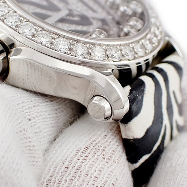 腕時計 ショパール CHOPARD ハッピースポーツ ゼブラ 278475-2003 クオーツ レディース 純正ダイヤ スイング シマウマ 限定 K18WGベゼル
