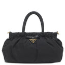 プラダ PRADA ロゴプレート 2WAY バッグ NERO ナイロン レザー 2WAYバッグ ゴールド金具 黒 ハンドバッグ ショルダー テスート