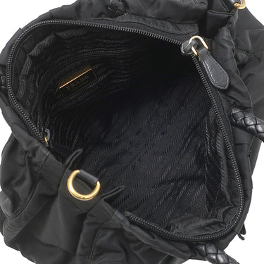 プラダ PRADA ロゴプレート 2WAY バッグ NERO ナイロン レザー 2WAYバッグ ゴールド金具 黒 ハンドバッグ ショルダー テスート