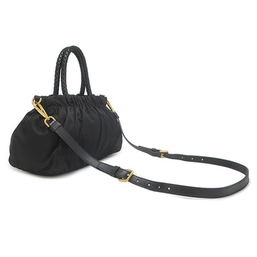 プラダ PRADA ロゴプレート 2WAY バッグ NERO ナイロン レザー 2WAYバッグ ゴールド金具 黒 ハンドバッグ ショルダー テスート