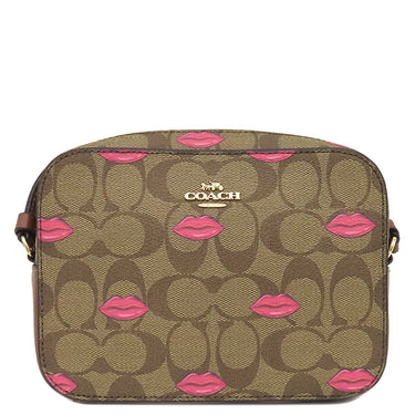 コーチ COACH ミニ カメラ バッグ シグネチャー キャンバス ウィズ リップ プリント ブラウン スムースレザー シグネチャーコーテッドキャンバス ショルダーバッグ ゴールド金具 新品 未使用