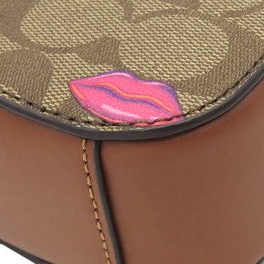 コーチ COACH ミニ カメラ バッグ シグネチャー キャンバス ウィズ リップ プリント ブラウン スムースレザー シグネチャーコーテッドキャンバス ショルダーバッグ ゴールド金具 新品 未使用