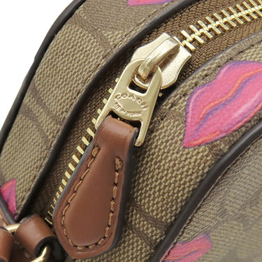 コーチ COACH ミニ カメラ バッグ シグネチャー キャンバス ウィズ リップ プリント ブラウン スムースレザー シグネチャーコーテッドキャンバス ショルダーバッグ ゴールド金具 新品 未使用