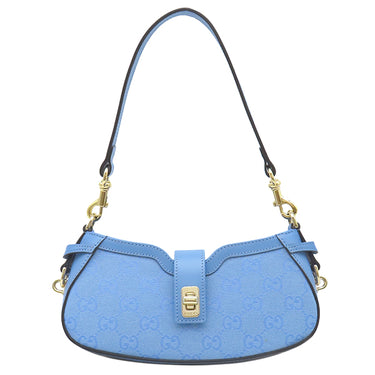 グッチ GUCCI GGキャンバス ムーンサイド ミニ 786035 ライトブルー GGキャンバス レザー ショルダーバッグ ゴールド金具 ワンショルダー