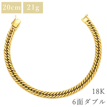 喜平 KIHEI K18 18金 20.2cm 21.3g 6面ダブル W イエローゴールド K18YG ブレスレット 造幣局検定マーク ※ショッピングローン対応していません