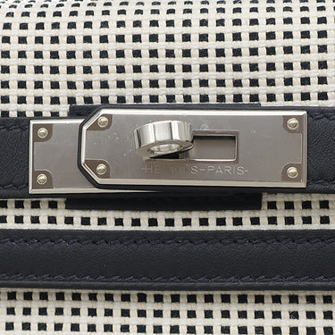 エルメス HERMES ケリー28 外縫い キャバン×ホワイト ヴォースイフト トワルキャドリーユ 2WAYバッグ シルバー金具 白 黒