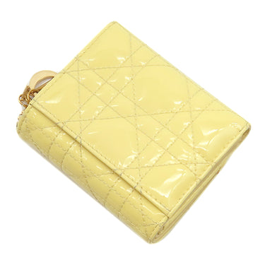 クリスチャン・ディオール Christian Dior ロータスウォレット イエロー カーフ 三つ折り財布 ゴールド金具 黄色 カナージュ コンパクト
