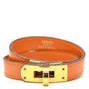 エルメス HERMES ケリードゥブルトゥール オレンジ系×ゴールド ヴォースイフト GP T2 ブレスレット 橙 2重 2連 レザーブレス