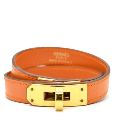 エルメス HERMES ケリードゥブルトゥール オレンジ系×ゴールド ヴォースイフト GP T2 ブレスレット 橙 2連 レザーブレス