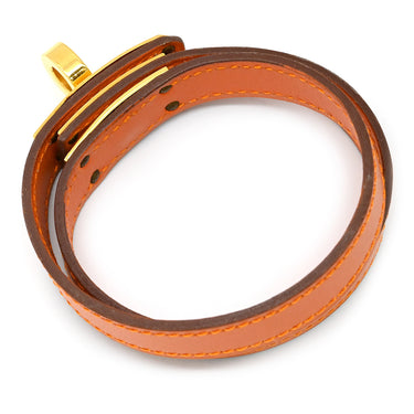 エルメス HERMES ケリードゥブルトゥール オレンジ系×ゴールド ヴォースイフト GP T2 ブレスレット 橙 2重 2連 レザーブレス