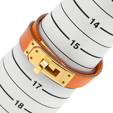 エルメス HERMES ケリードゥブルトゥール オレンジ系×ゴールド ヴォースイフト GP T2 ブレスレット 橙 2重 2連 レザーブレス