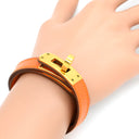 エルメス HERMES ケリードゥブルトゥール オレンジ系×ゴールド ヴォースイフト GP T2 ブレスレット 橙 2重 2連 レザーブレス