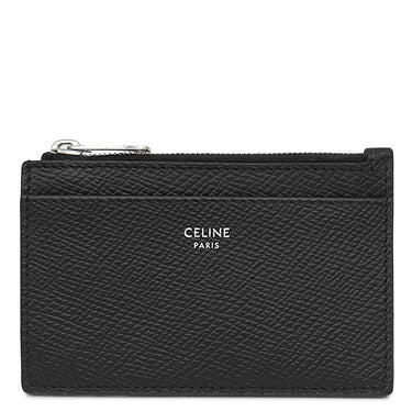 セリーヌ CELINE ジップ付きカードホルダー ブラック グレインカーフレザー カードケース シルバー金具 黒 コインケース フラグメントケース