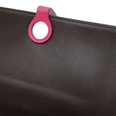 エルメス HERMES ドゴンデュオ ドゴンGM ヴェルソ ショコラ×フューシャピンク レザー エバーソフト 長財布 シルバー金具 茶 ピンク バイカラー
