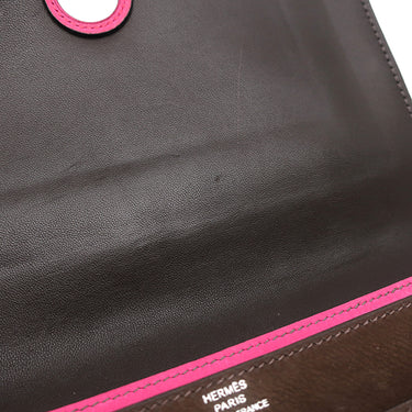 エルメス HERMES ドゴンデュオ ドゴンGM ヴェルソ ショコラ×フューシャピンク レザー エバーソフト 長財布 シルバー金具 茶 ピンク バイカラー